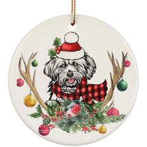 Cute Lhasa Apso Dog With Antlers Reindeer Flower Christmas Circle Ornament Gift - £13.38 GBP