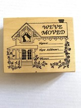PSX We've Moved Rubber Stamp Wood Home & Cat design 1989 Vintage K-417 - $6.92
