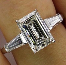 Emerald Cut 2.70Ct Three Simulated Diamond Engagement Ring 14K White Gol... - £195.65 GBP