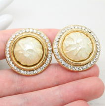 Stylish Vintage Crystal Rhinestone Baroque Pearl Clip On EARRINGS Gold J... - $18.22
