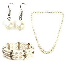 Classic Faux Pearl Set With Necklace, Drop Earrings & Bracelet - $27.99