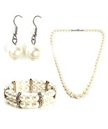 Classic Faux Pearl Set With Necklace, Drop Earrings &amp; Bracelet - €24,31 EUR