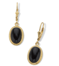 Oval Black Onyx Cabochon Lever Back Drop Gp Earrings 14K Gold Sterling Silver - £74.78 GBP