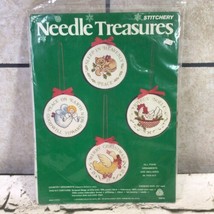 Stitchery Needle Treasures Christmas Ornaments 00814 Set Of 4 Vintage RARE NIP - $29.69