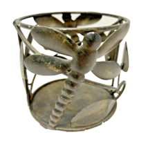 Vintage Metal Dragonfly Rustic Cutout Pillar Candle Holder Footed 4 x 4&quot; - £7.91 GBP