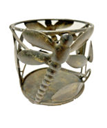 Vintage Metal Dragonfly Rustic Cutout Pillar Candle Holder Footed 4 x 4&quot; - £7.90 GBP