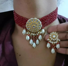 Joharibazar Kundan Gold Plated Stone Necklace Earrings Choker Jewelry Set - £17.80 GBP