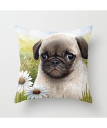 Throw Pillow Cushion case Made in USA Dog 114 Pug Daisy flower art L.Dumas - $29.99+