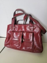 Red Handbag Purse Shoulder Bag Three Main Sections Leather - £23.55 GBP