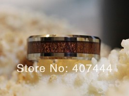 Free Shipping Hot Sales 8MM Wood Inlay Men&#39;s Shiny Beveled Fashion Tungsten Carb - £30.45 GBP