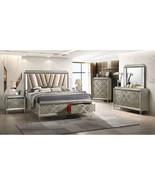 Flitwick 5-Piece Modern Bedroom Set in Champagne with LED and Storage Bed - $1,999.00