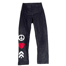 Lululemon Leggings Yoga Capri  Size 2 Black Gray W/Peace Heart Womens 24X22 - $16.58