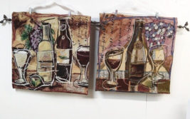 Tanya Fischer Set of 2 Tapestry Wall Hangings Wine Cheese Rod Pocket Made in USA - £52.23 GBP