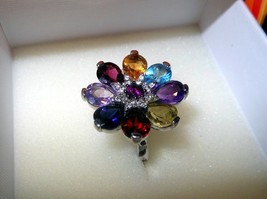 Evine Spinner Sterling Silver Women Flower Ring Multi Color Gemstone Retail $275 - £66.19 GBP