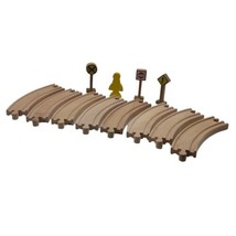 Wooden 8pc Curved Railway Train Tracks And 4 Wood Accessories Only No Train READ - £7.58 GBP