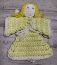 Vintage Handmade Crocheted Yarn Angel Christmas Tree Topper Decoration Yellow - £5.36 GBP