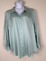 NWT Torrid Womens Plus Size 4 (4X) Green Satin Button Up Shirt Long Sleeve - £23.45 GBP