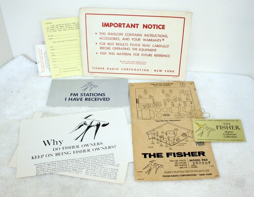 Vintage The Fisher Radio Model 960 Chassis Layout, Tag and Misc Documents - $9.99