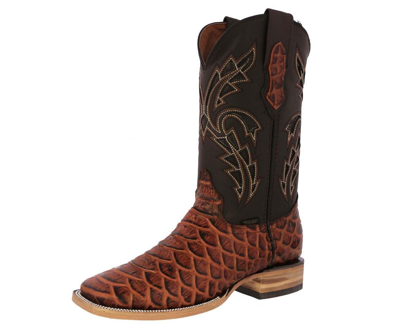 Mens Cognac Western Boots Leather Anaconda Snake Print Cowboy Wear Square Toe 6.5 Medium D M