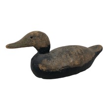 VTG Wooden Glass Eyes Brown Black Duck Decoy - £237.46 GBP