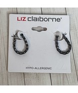 Liz Claiborne Mixed Metal Dark Silver Rope Stitch Pierced Hoop Earrings ... - £8.75 GBP