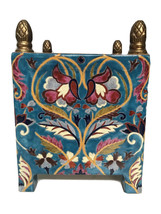 Multicolor￼ Chinoiserie Porcelain Blue Floral Square Pot with Ormolu Acc... - £142.47 GBP