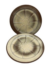 Frankoma Pottery Dinner Plates Wagon Wheel Brown Tan Beige Stoneware Set Lot 2 - $46.39