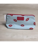CLINIQUE x KATE SPADE Cosmetics Makeup Travel Bag Aqua &amp; Red Lips Print ... - €11,94 EUR