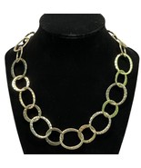Gold Tone Necklace Hammered Open Circles Vintage 16 Inch Choker Lightweight - £17.28 GBP