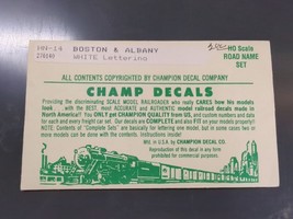 Vintage Champ Decals HN-14 Boston &amp; Albany White Lettering HO - £9.51 GBP