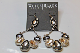 White House Black Market French Wire Earrings Smoky &amp; Clear Gemstones - £14.01 GBP