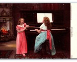 Girls Playing Piano Singing By Fireplace UNP UDB Postcard H29 - $2.92