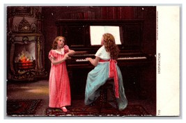 Girls Playing Piano Singing By Fireplace UNP UDB Postcard H29 - £2.28 GBP