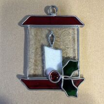 Stained Glass Hanging Suncatcher Candle in Window Lantern Holly Berry 4" - $14.84