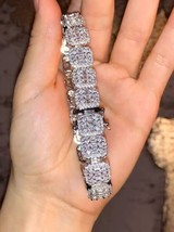 9Ct Round Lab Created Diamond Men&#39;s Charm Tennis Bracelet  14K White Gold Plated - £713.21 GBP