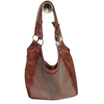 Maurizio Taiuti Brown Leather Handbag Purse Studded 12.5x10.5in Made In Italy - £37.60 GBP