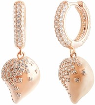 14K gold drop dangle heart Earrings Women small hoop pendant cubic zirconia earr - £20.98 GBP