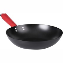 Carbon Steel Wok Nonstick with Handle Traditional Stir Fry Pan Hammered New - £20.98 GBP