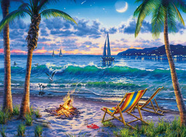 Romantic Sunset Tropical Beach Night Sea Ceramic Tile Mural Backsplash Medallion - £36.99 GBP+