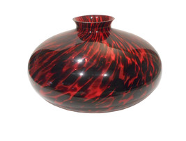 Large Red and Black Leopard Print Polish Art Glass Vase, Squatty, New - $130.00