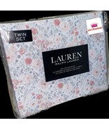 Ralph Lauren Pink Grey Floral Flowers 100%Cotton Twin Fitted Sheet Shams... - £51.27 GBP