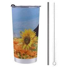 Mondxflaur Sunflower Steel Thermal Mug Thermos with Straw for Coffee - £16.17 GBP