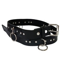 Black Leather O Ring Bondage Belt Mens L Gothic Y2K Hot Topic Studded Chains - £19.50 GBP