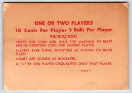 Toreador Pinball Machine Instructions Card 1956 10 Cents Per Player 5 Ba... - £15.41 GBP