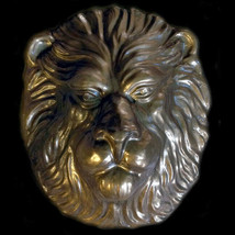 Large and Heavy Lion Head wall sculpture plaque in Bronze Finish - $147.51