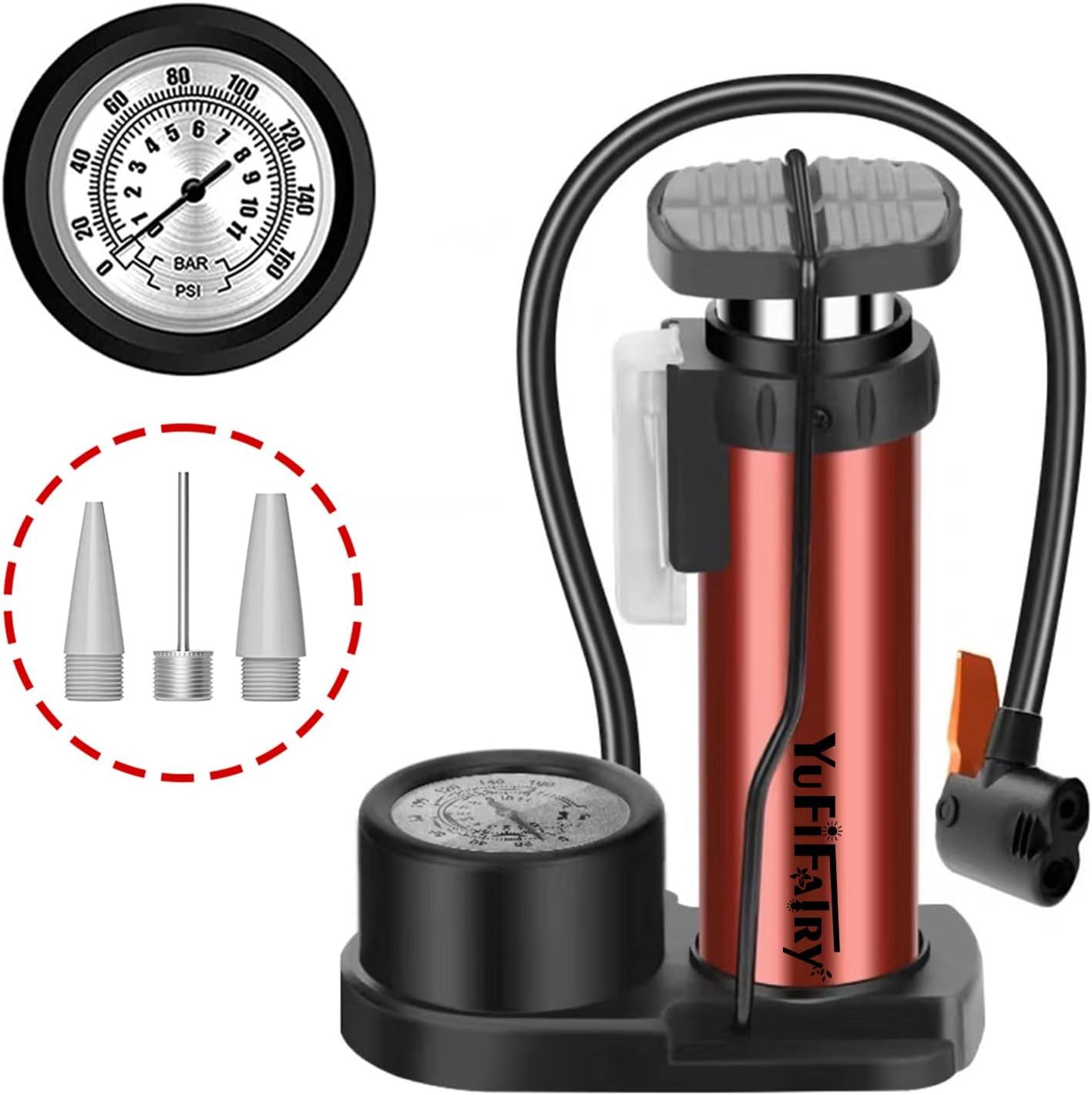Bicycle Pump Bike Foot Pump With Pressure Gauge 120 Psi, Mini Bike Pump ... - $28.96