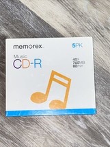 NEW Memorex Music CD-R 700 MB 80 Minute 40X 5-Pack with Slim Jewel Cases - £6.27 GBP