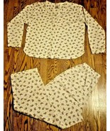 Floral Pajamas Set Shirt &amp; Pants MED 8-10 Ribbed Ivory Purple Secret Tre... - £20.25 GBP