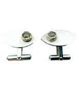 Sterling Silver Cuff Links Smokey Quartz Double Pivot Back 1/2 CT Vintage - £48.46 GBP