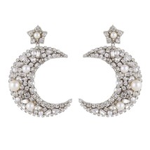 Deepa Gurnani lavender crystal crescent earrings in Silver - size One Size - $78.21